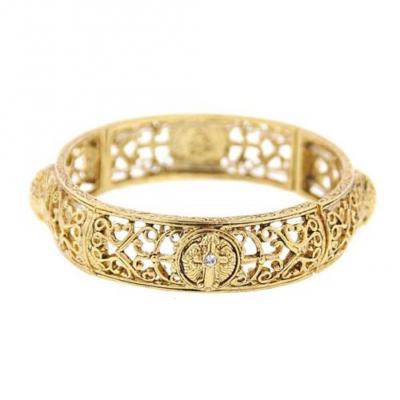 Gold Dipped Crystal Cross Filigree Stretch Bangle.JPG